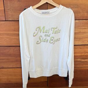 Wildfox Baggy Beach Jumper White "Mai Tais and Side Eyes" Graphic Pullover
